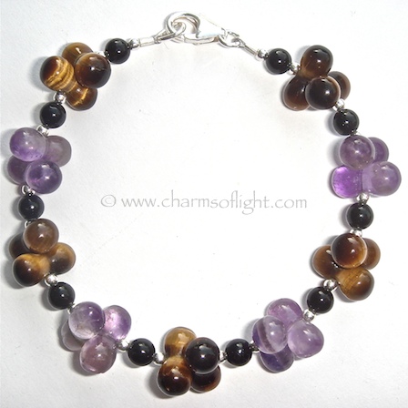 Amethyst, Tiger Eye & Black Tourmaline Bracelet
